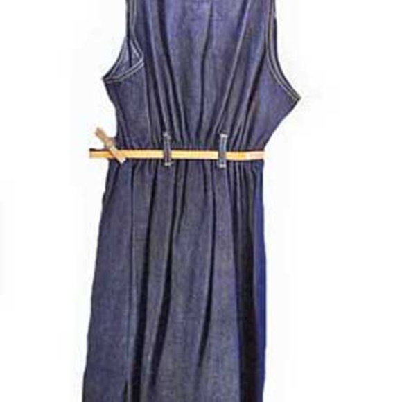 DENIM DRESS 1967, NAVY BLUE, JUNIOR 13, SHOULDER STRAPS, BELT, TWO BUST POCKETS, - Picture 2 of 4